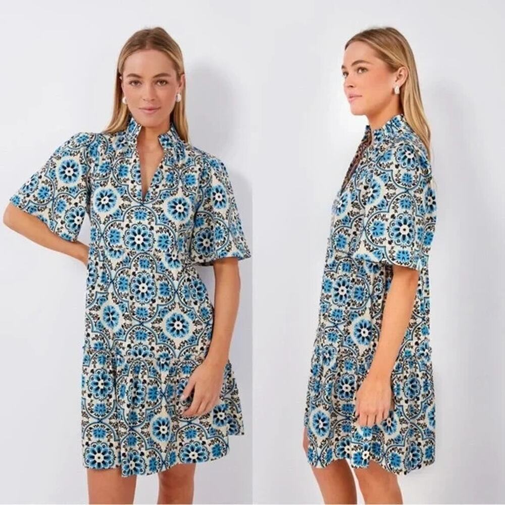 Tuckernuck Golden Medallion Crawford Dress Size Medium Flutter Ruffle Mini Blue - Picture 1 of 16